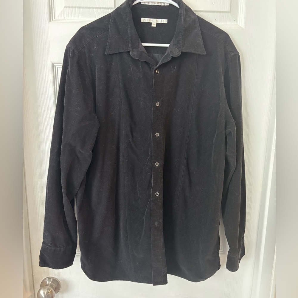 Perry Ellis America Men's Black Corduroy Button Up‎ Shirt XL Cotton